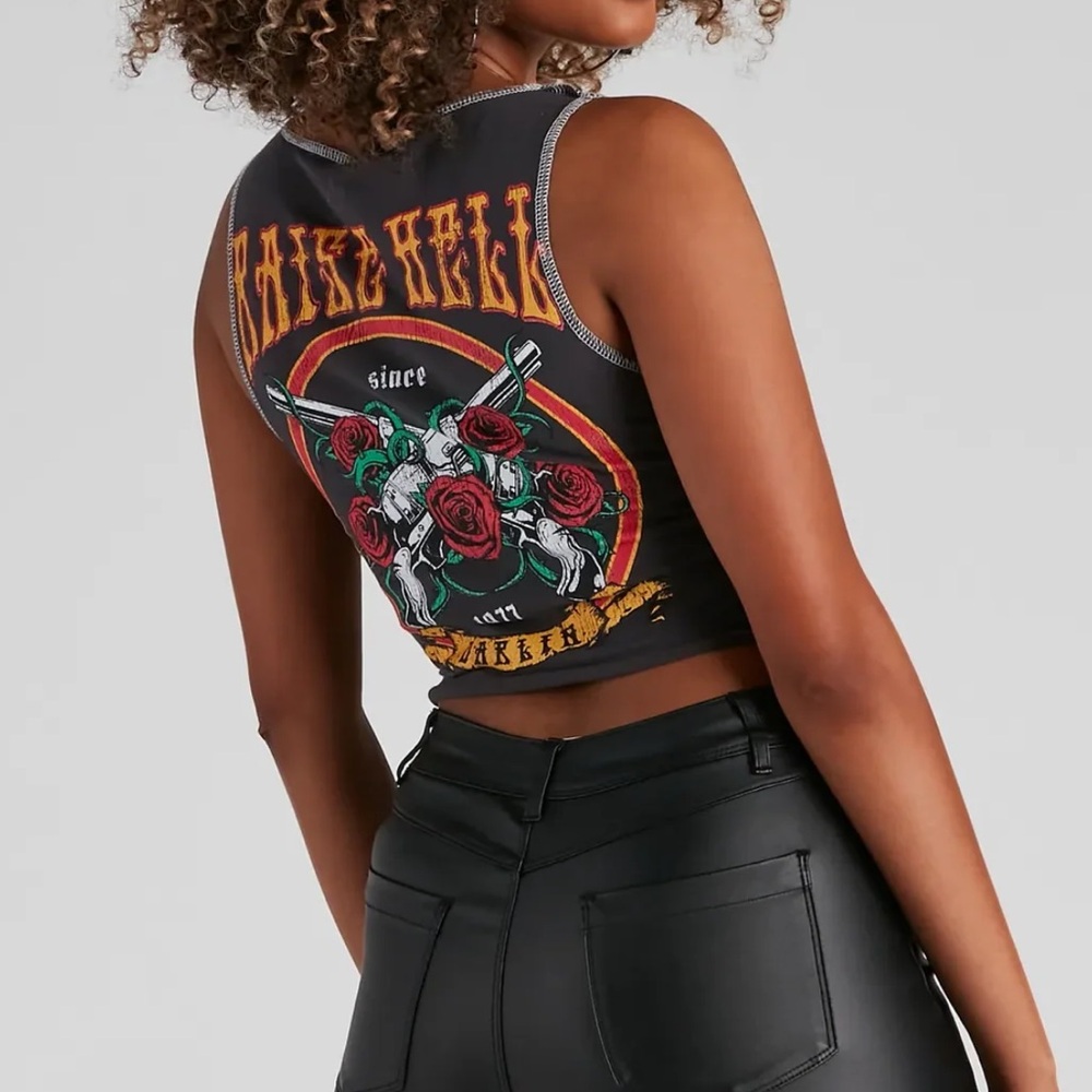 Raise Hell Guns and Roses Graphic Cropped Tank